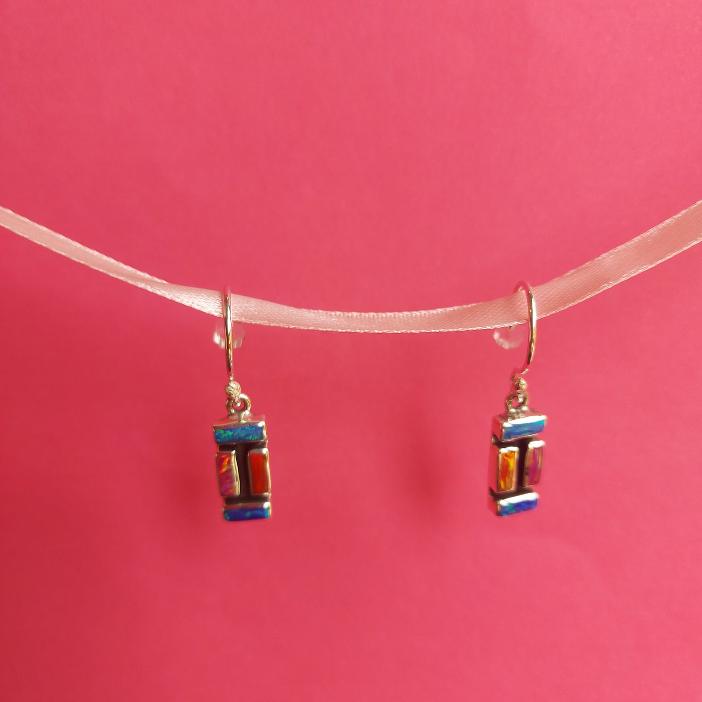 Croi Multi-Coloured Rectangle Mosaic Resin Silver Dangle Earrings
