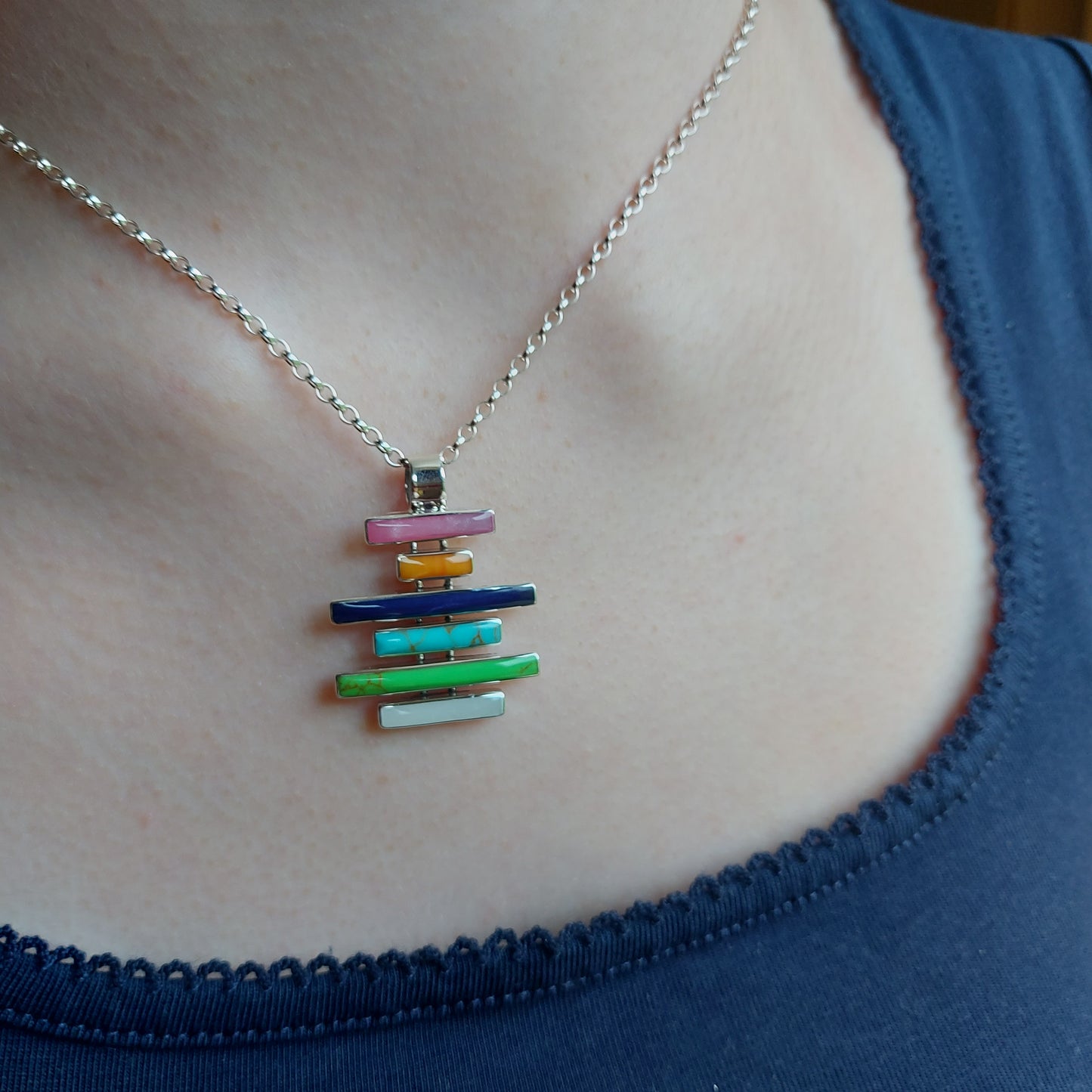 Croi Kinsale Steps Multi-Coloured Mosaic Resin Silver Necklace