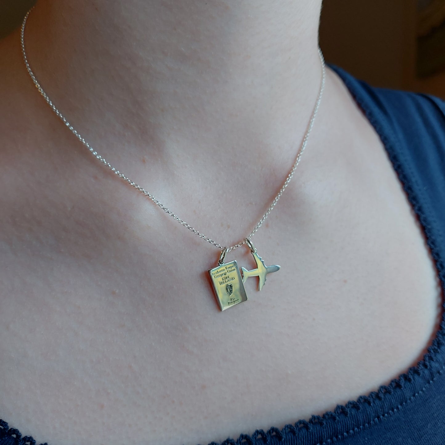 Croi Mini Irish Passport & Airplane Silver Pendant