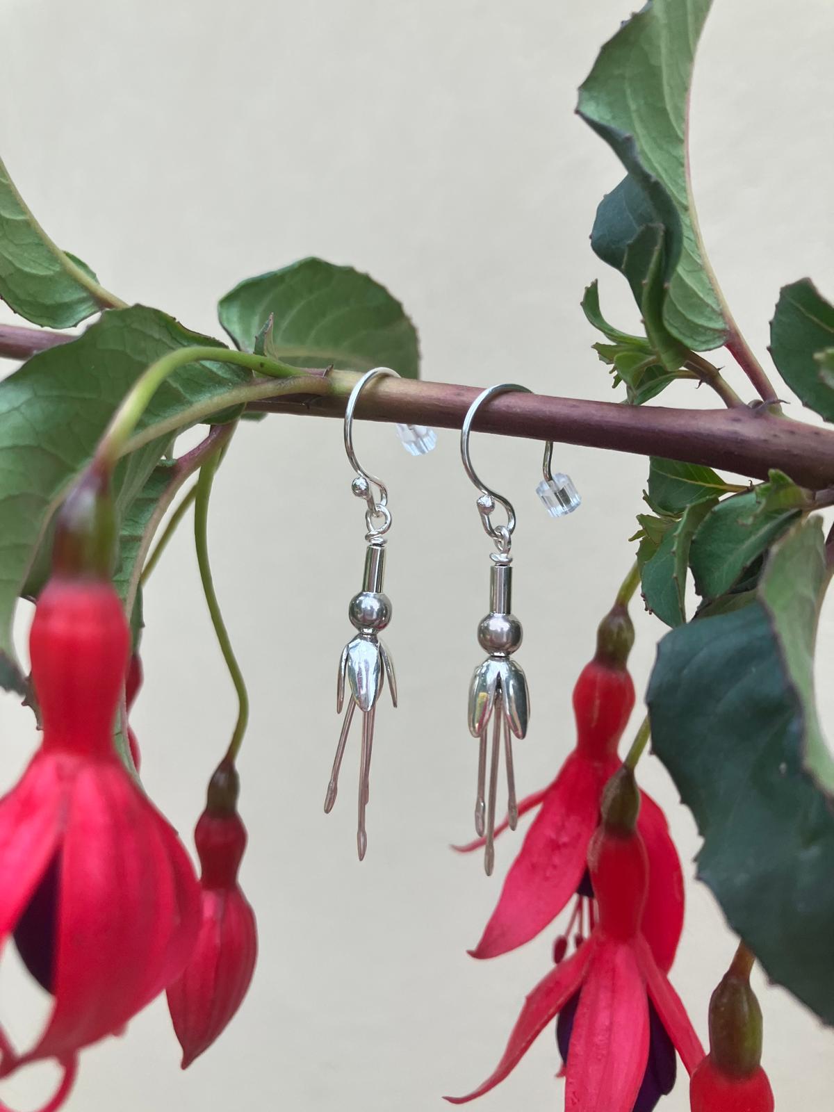 Croi Fuchsia Flower Silver Dangle Earrings