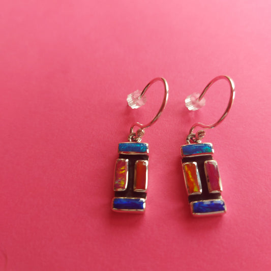 Croi Multi-Coloured Rectangle Mosaic Resin Silver Dangle Earrings
