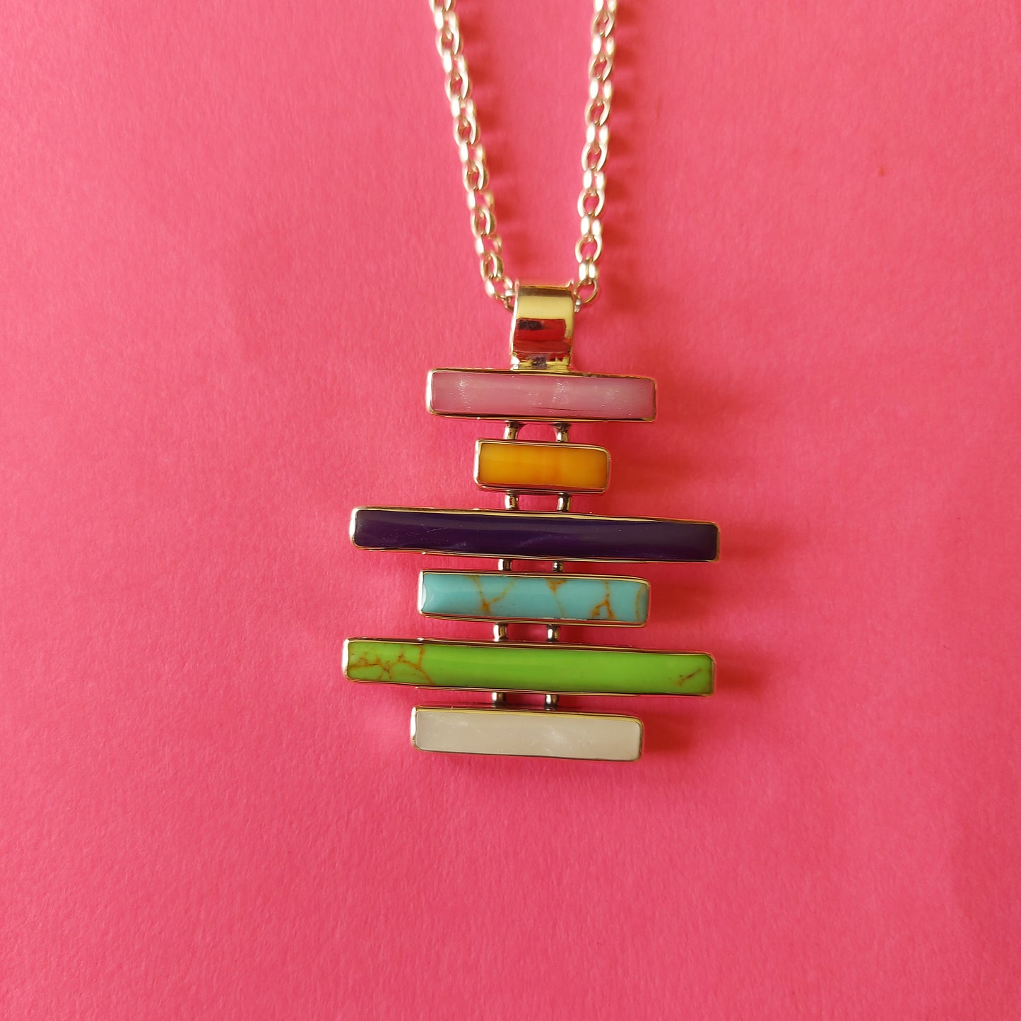 Croi Kinsale Steps Multi-Coloured Mosaic Resin Silver Necklace