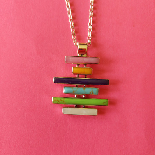 Croi Kinsale Steps Multi-Coloured Mosaic Resin Silver Necklace
