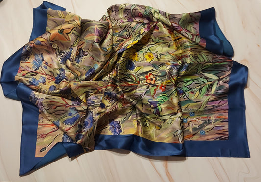 'Lets Play in the Garden' Satin Silk Scarf