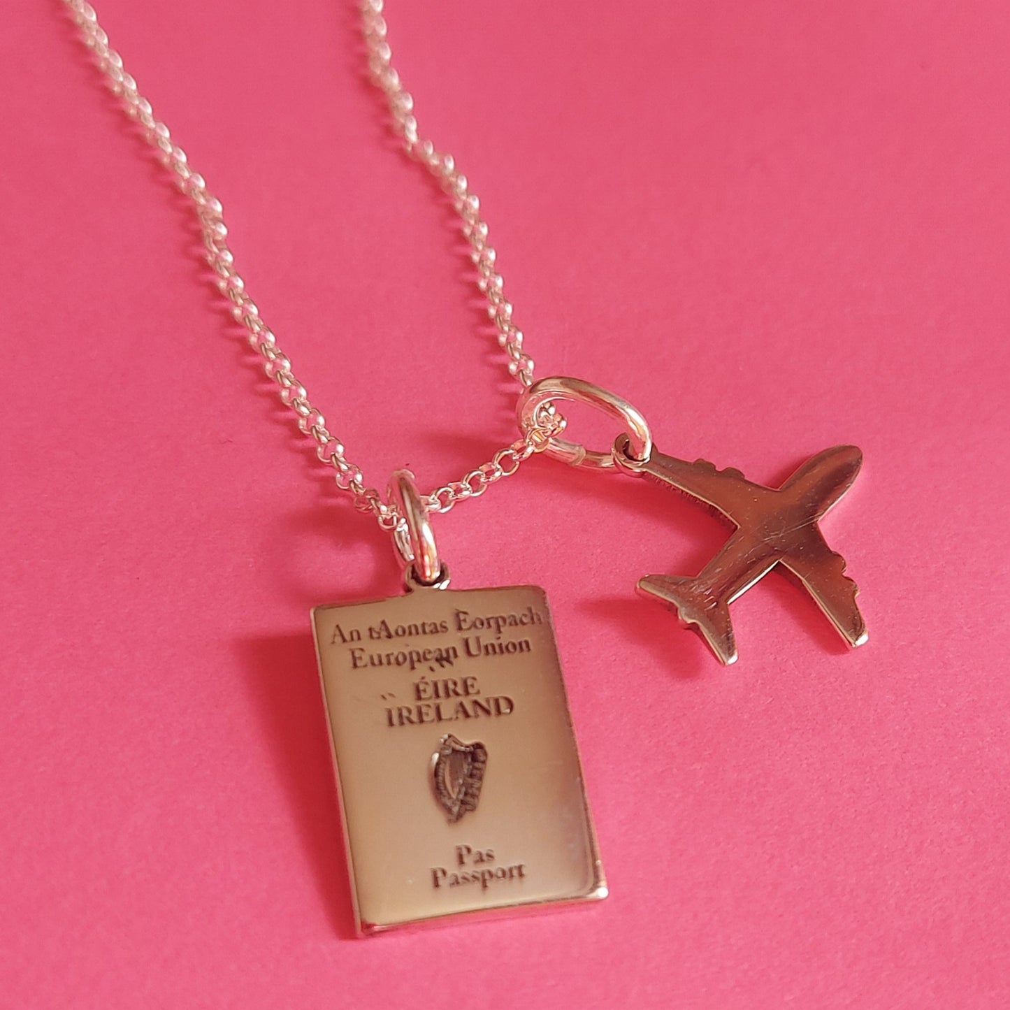 Croi Mini Irish Passport & Airplane Silver Pendant